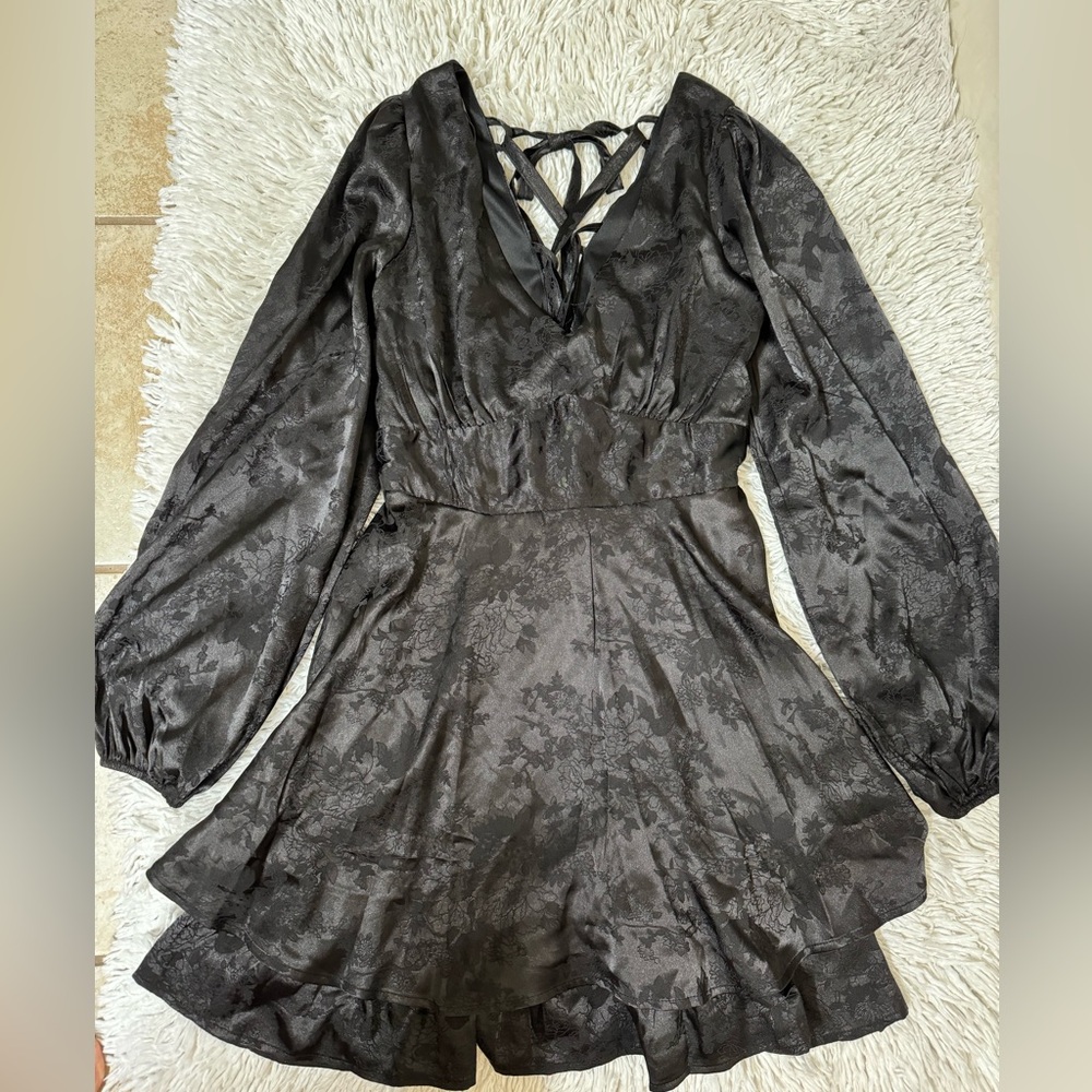 New Black satin women’s dress laces up the back by Allison and Kelly size small